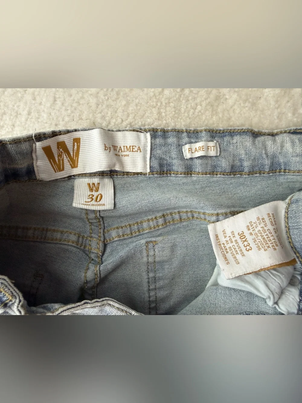 W by Waimea Light Blue Distressed Flare Jeans with Black Patch Heart Motifs